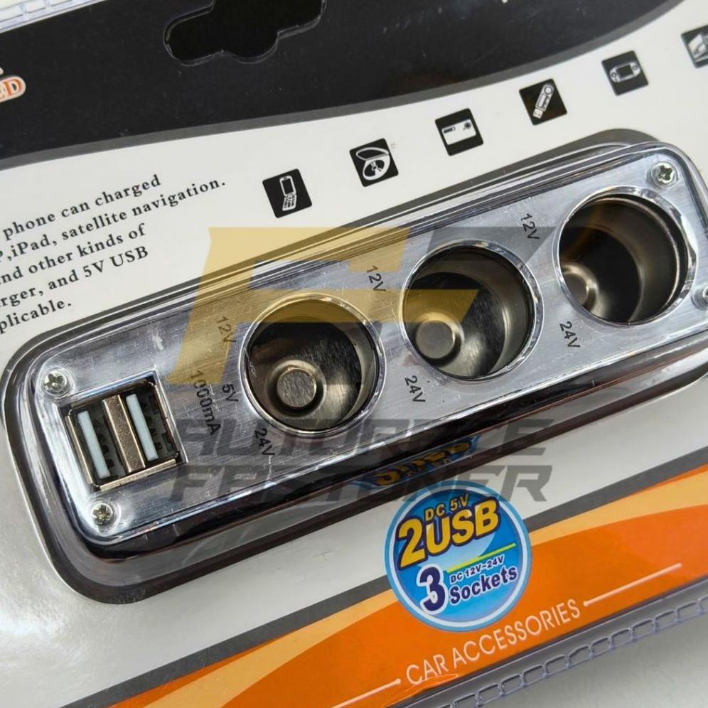 Promo Terbaru Charger Mobil Colokan Usb 3 Soket Lighter Socket Splitter Cigarette Lighter 3 Lubang +