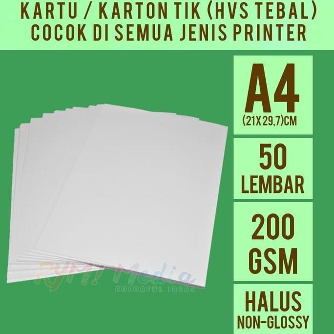 Lansungkirim- Kartu Tik 200 Gsm A4 Isi 50 Lbr / Kertas Hvs Bc Tebal Halus 200 Gram