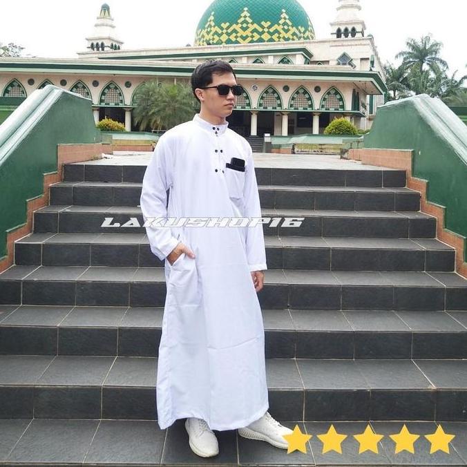 Wekup Jubah Putih Pria Dewasa Baju Muslim Koko Sholat Jubah Gamis Lengan Panjang Jumbo Murah Hitam