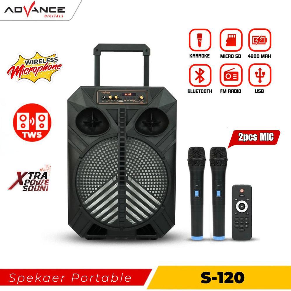 NEW Advance Speaker Bluetooth karaoke portable+2xmic Wireless TWS 12inch 120 [terbaik][terlaris]