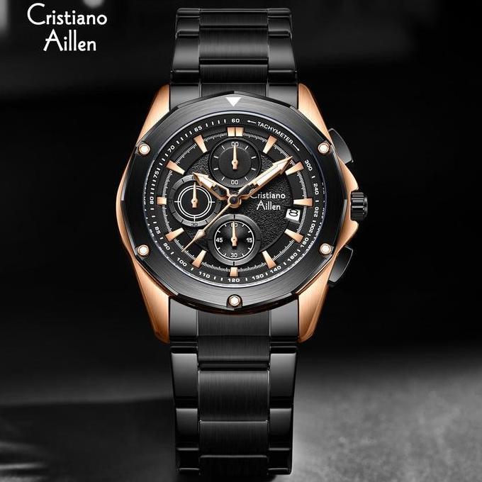 Cloknlok- Cristiano Aillen Jam Tangan Pria Analog 8899 Rantai Stainless Steel Chronograph Kaca Sapph