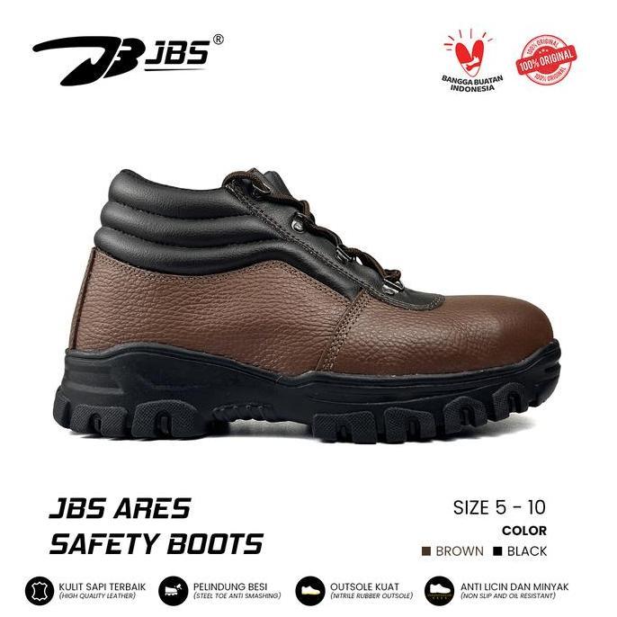 Promo Sepatu Safety Jbs Ares / Sepatu Steel Toe Kulit Hitam Shoes Boots  Pria Tahan Benturan Elegan 