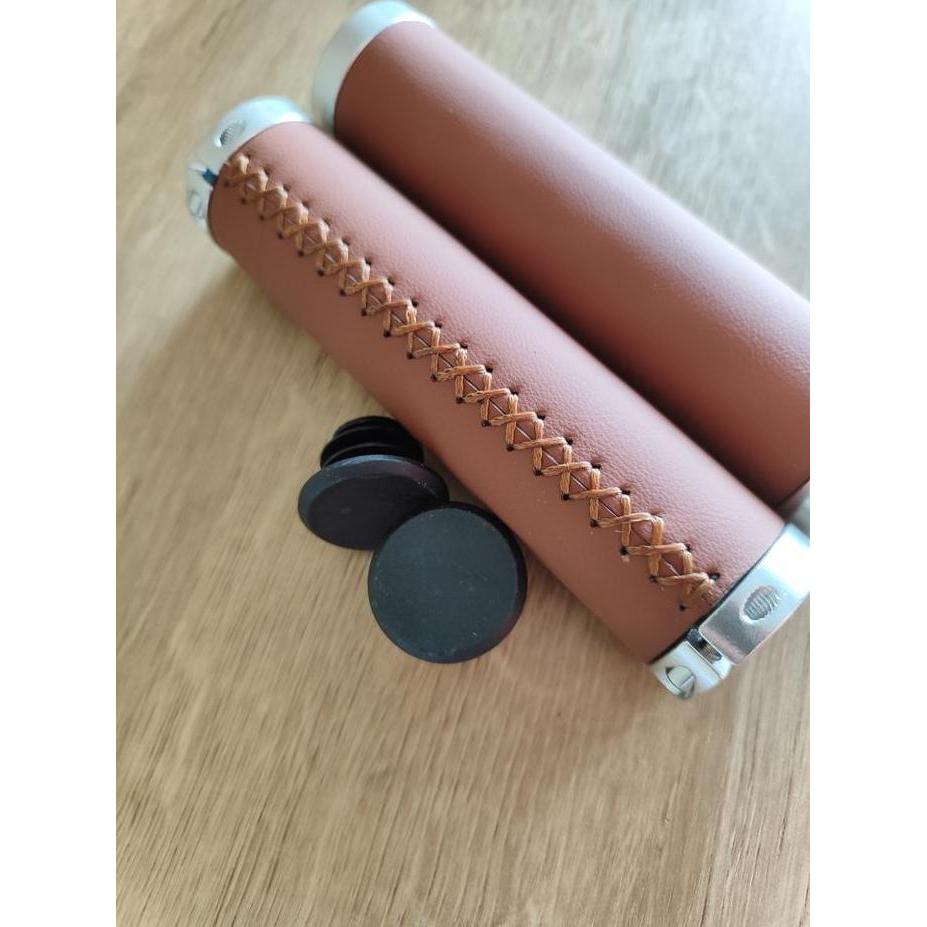 Hand grip Sepeda Kulit Vintage Brown Black Coklat Hitam
