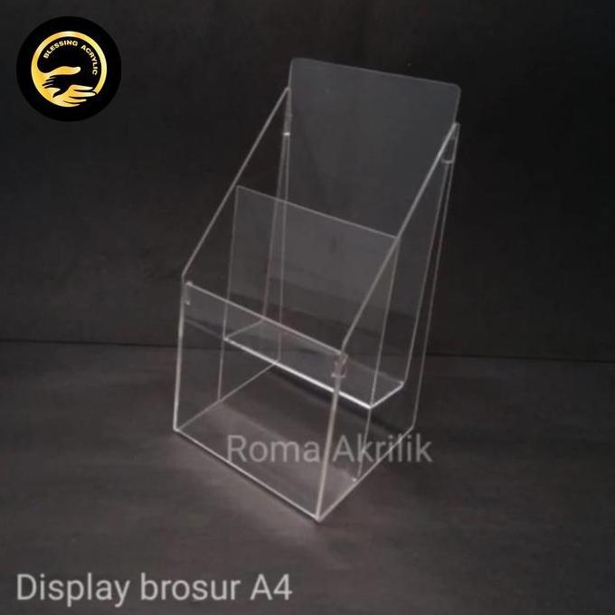 Acrylic tempat brosur/rak brosur meja 2mm 2 susun kertas A4