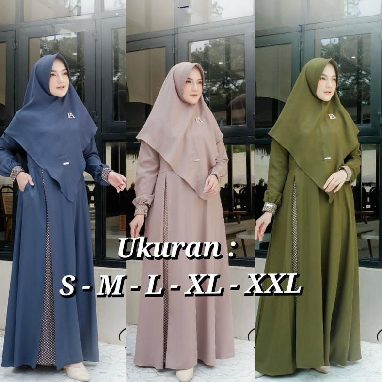 FAVORIT GAMIS SYARI PLUS KHIMAR UKURAN S M L XL XXL BUSUI POLOS DRESS SET MURAH TERBARU IBU IBU KEKI