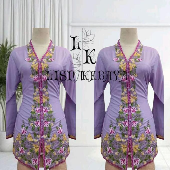 Promo / Lisnakebaya Atasan Kebaya Encim Jumbo Ld 140 Sulam Bordir Warna Motif Peony Lengan Panjang C