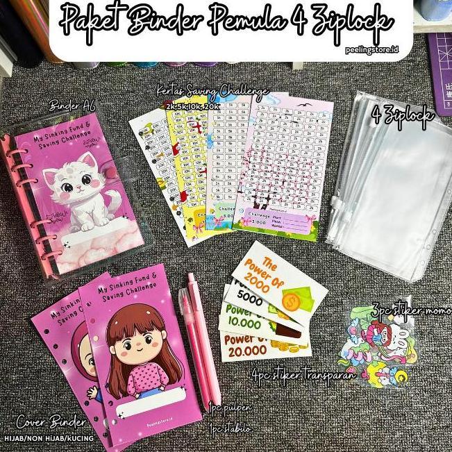 4 Ziplock Paket binder jelly nabung a6/ binder keuangan murah / binder a6 / binder sequin binder dai