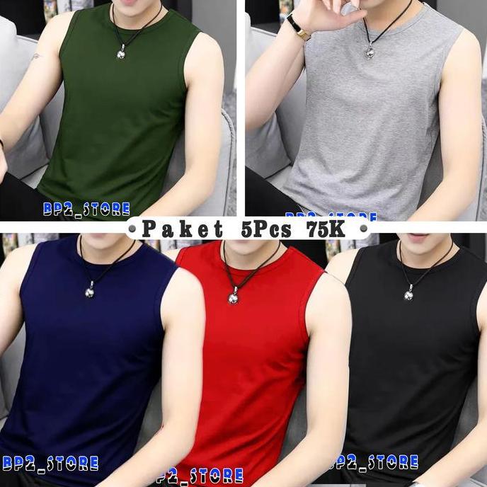 Paket 5 pcs 75K Kaos Kensi Pria Dewasa / Singlet Pria Polos / Baju Singlet Pria Dewasa / Kaos Kutang