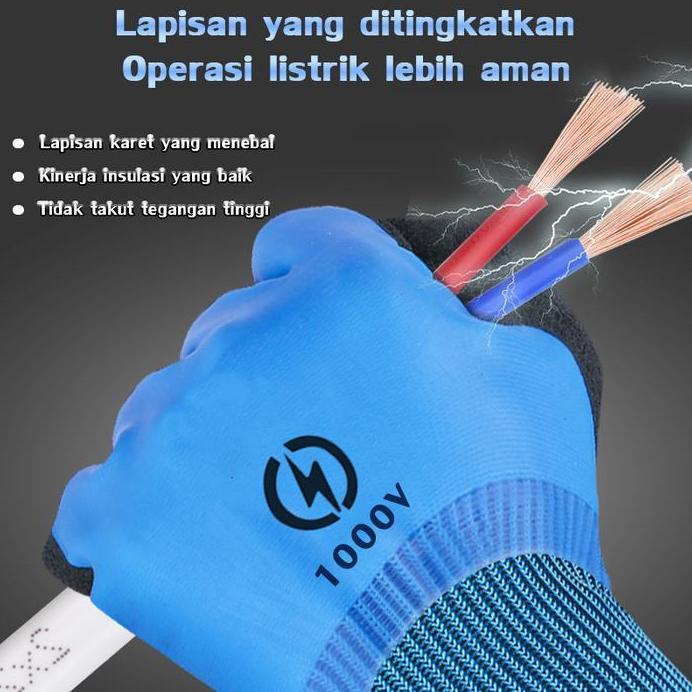 Sarung Tangan Berinsulasi 1000V Karet Tahan Air & Tekanan Tinggi Anti Tusuk & Getaran untuk Pekerja 