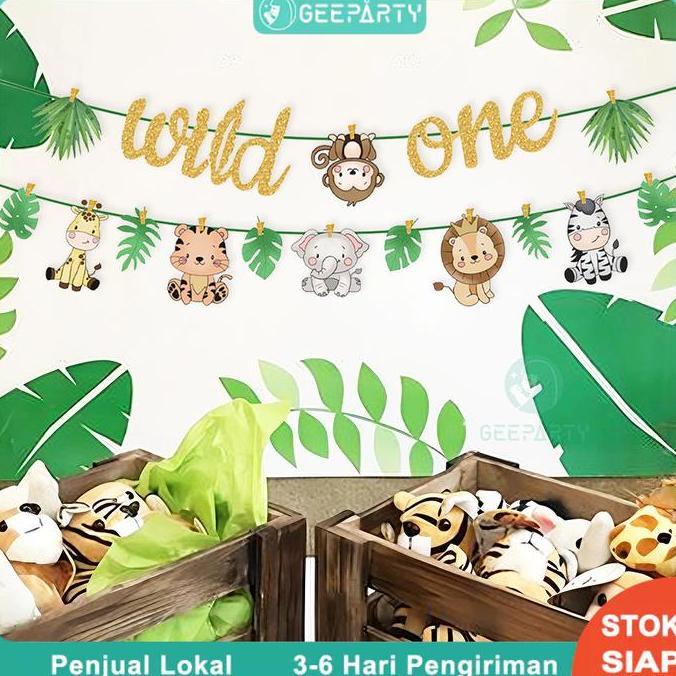 1 Set Spanduk Ulang Tahun Hewan Hutan Spanduk Wild One Untuk Dekorasi Pesta Ulang Tahun Safari Anak