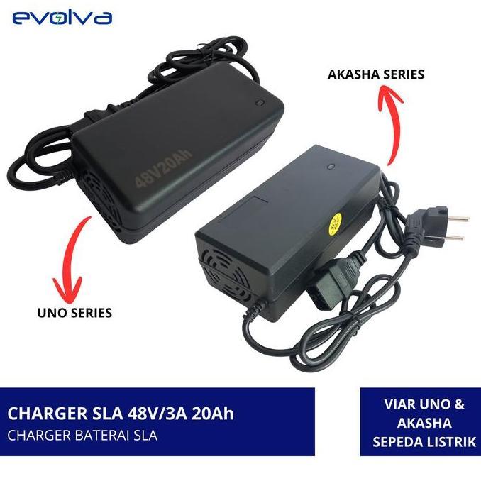 TERLARIS!! EVOLVA - CHARGER BATERAI SLA SEPEDA LISTRIK VIAR [48V/3A] UNTUK VIAR AKASHA & UNO