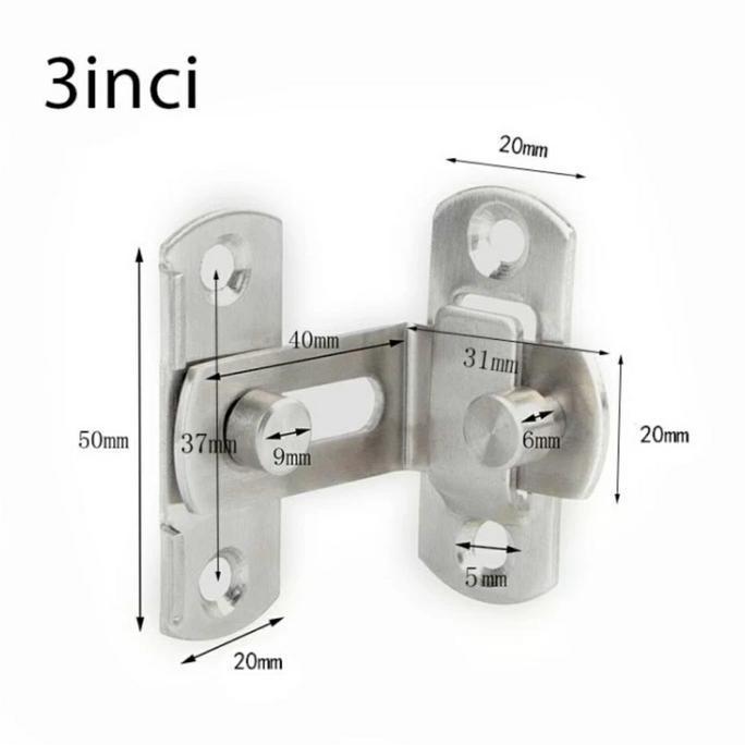 MORIFOYU Grendel Sudut Kait Pintu Geser / Slot Pintu Jendela Stainless Steel