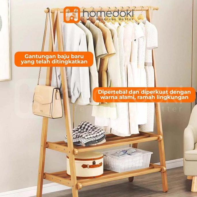 Promo Homedoki Stand Hanger / Rak Pakaian Kayu / Gantungan Baju Gantung / Triangle Stand Hanger Disk