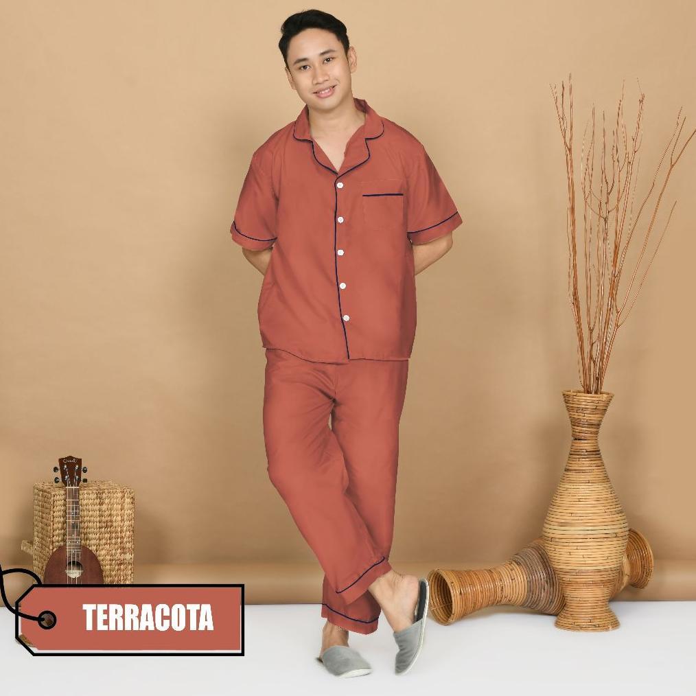 terbaru nyenyak piyama dewasa pria cp ( size l ) bahan katun / setelan baju tidur polos cowok