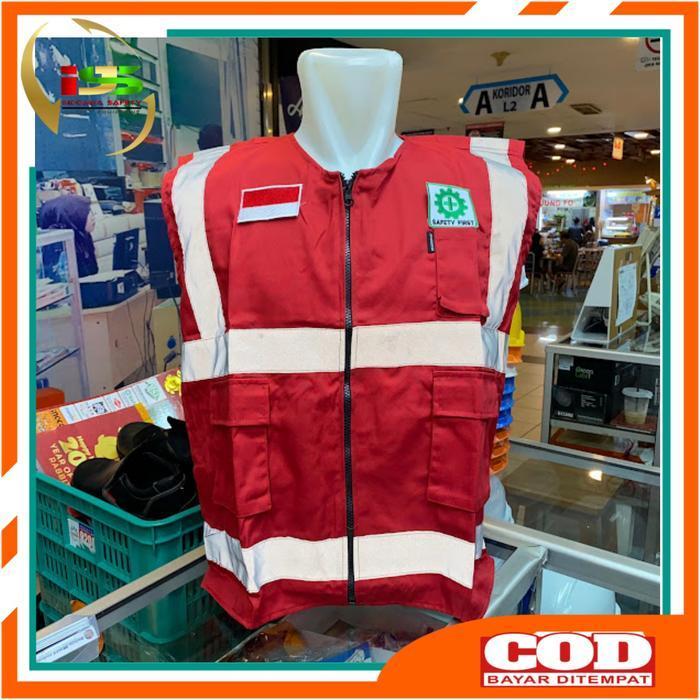 HOT SALE Rompi Safety Proyek Bahan Kain American Drill Free Logo K3 - Safety Vest K3 Merah