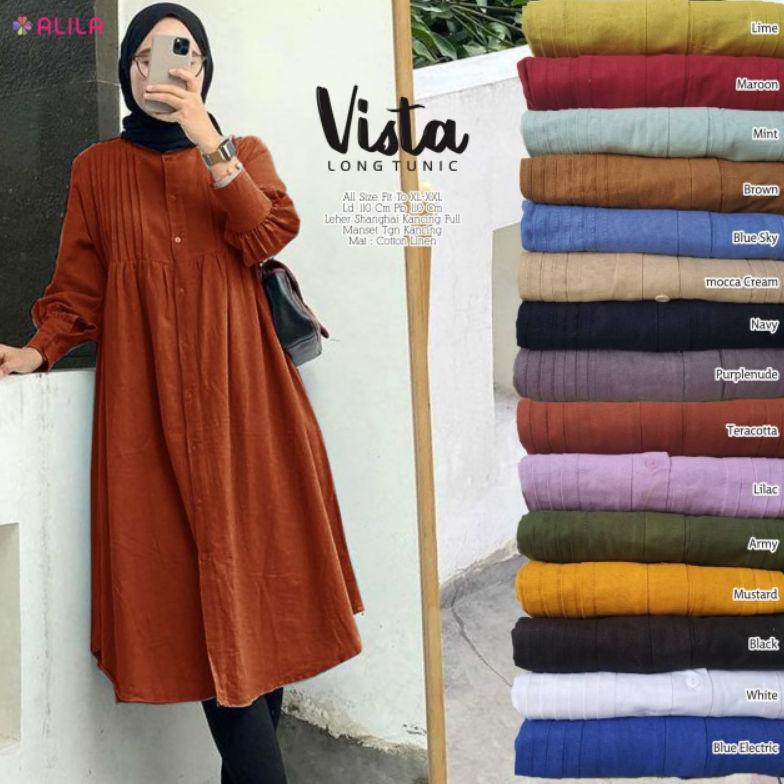 MURAH Vista Long Tunik Bahan Cotton Linen Import Ori Berlabel ALILA/Long Tunik Katun Polos Ld 110 20