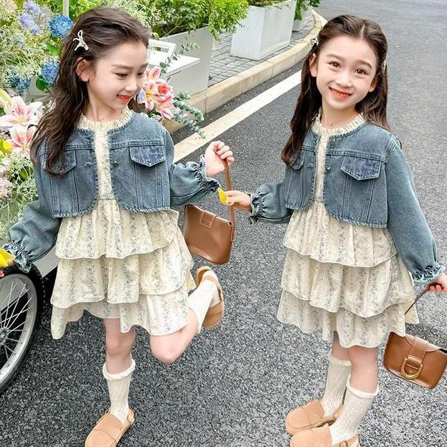 Kidsfashionkoleksi 1039 1056 Dress Tutu 2In1 Rompi Denim Hillary Harvey Ruffle Ne Anak Perempuan