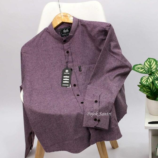 recommended baju koko kemeja sanghai lengan panjang warna ungu lavender polos
