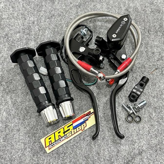 Azikhans - Paket 4 -master rem selang rem grip octagon kotak kotak jalu stang chrome grip daytona mo