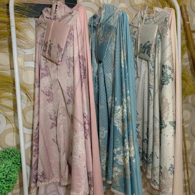 Mukena jumbo silk satin 2 in 1 / Mukena Travel Dewasa Wanita Renda Muslim Silky Mukenah Motif terlar