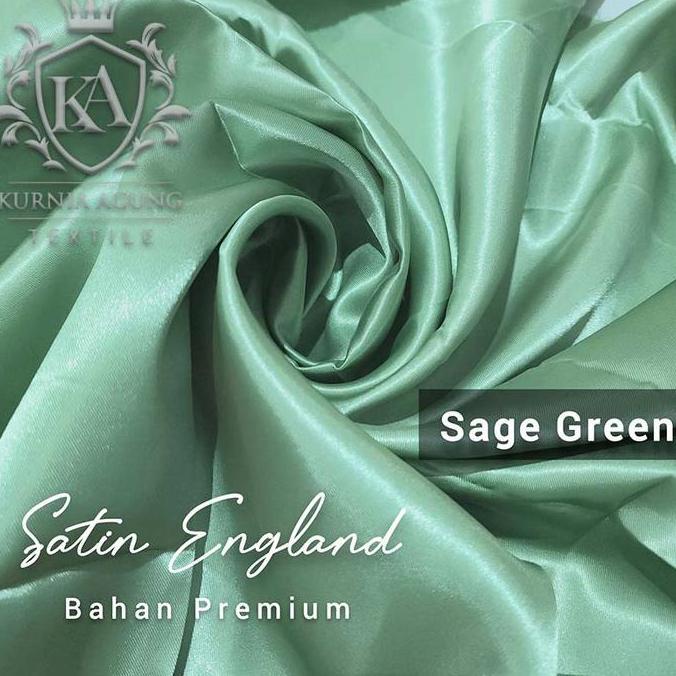 Bahan Satin England Silk Kebaya Premium Warna SAGE GREEN Lebar 150cm