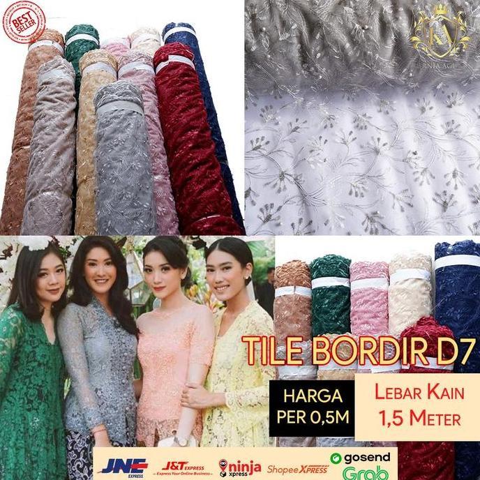 Kain Tile Bordir Mutiara Gliter Brukat D7 Per Meter bahan gamis kebaya mewah