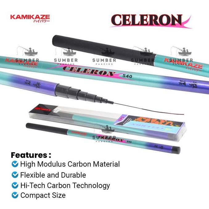 TERBARU - KAMIKAZE Joran Pancing Tegek CELERON 240cm - 720cm Bahan Carbon Ruas Pendek Mudah Untuk Di