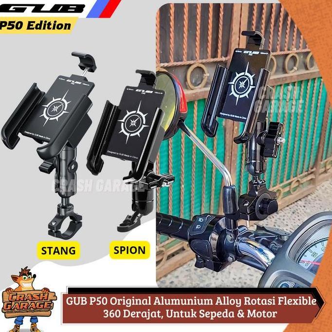 GUB P50 Holder HP Motor Full Besi Stang Spion Dudukan Tempat Handphone
