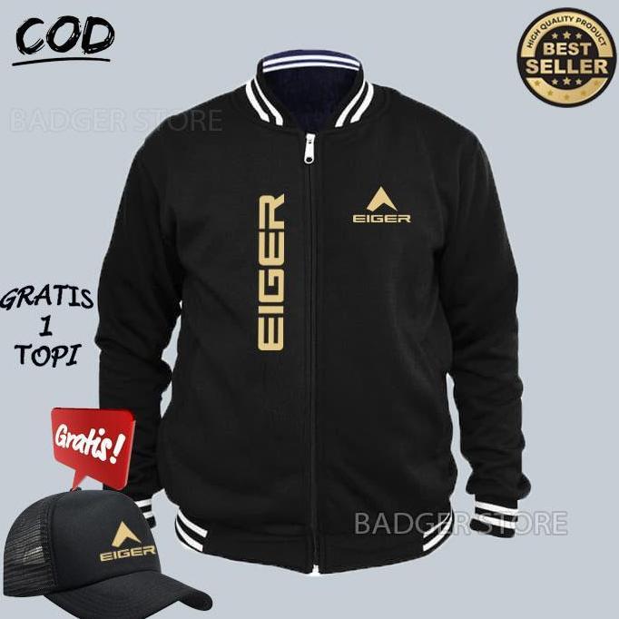 NEW BONUS TOPI.. JAKET VARSITY EIGER TEXT GOLD PREMIUM BEST SELLER / JAKET DISTRO / VARSITY EIGER TE
