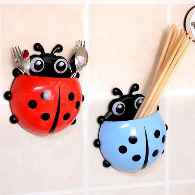 BOYFIRO Tempat Sikat Gigi Odol Kumbang Toothbrush Holder Ladybug Tempel Kaca