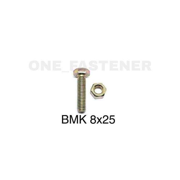 50 pcs Baut Mur M8x25 Kuning BMK 8mm Panjang 2.5cm Kunci 12 M8 8x25