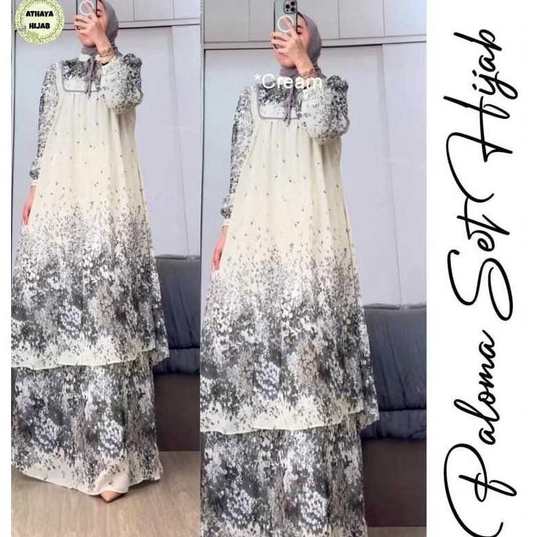 HOT Azura 3 set hijab segi4 / azzura dress plisket / gamis wanita kekinian / terbaru mahogany trend