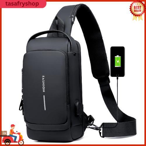 Tas Selempang Pria Multifungsi Versi Upgrade / Tas Dada / Tas Bahu Usb Charger Anti Maling Dengan Ku