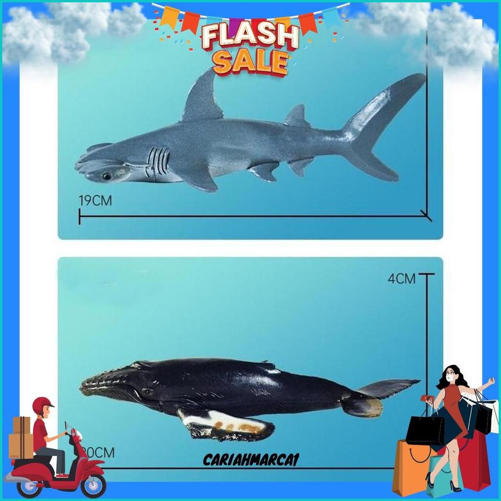 Mainan Binatang Laut Karet Figure Hewan Laut Sea Animal Model Toys Koleksi Bahan Pvc Shark Paus Bany