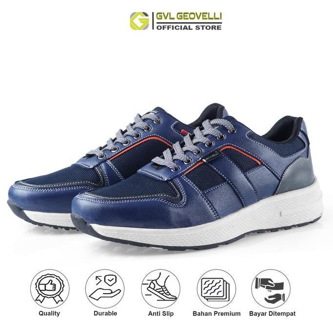 Gvl Geovelli Marco Nevy Sepatu Sneakers Pria Lari Olahraga Cowok Kuliah Sport Running Sneaker Casual