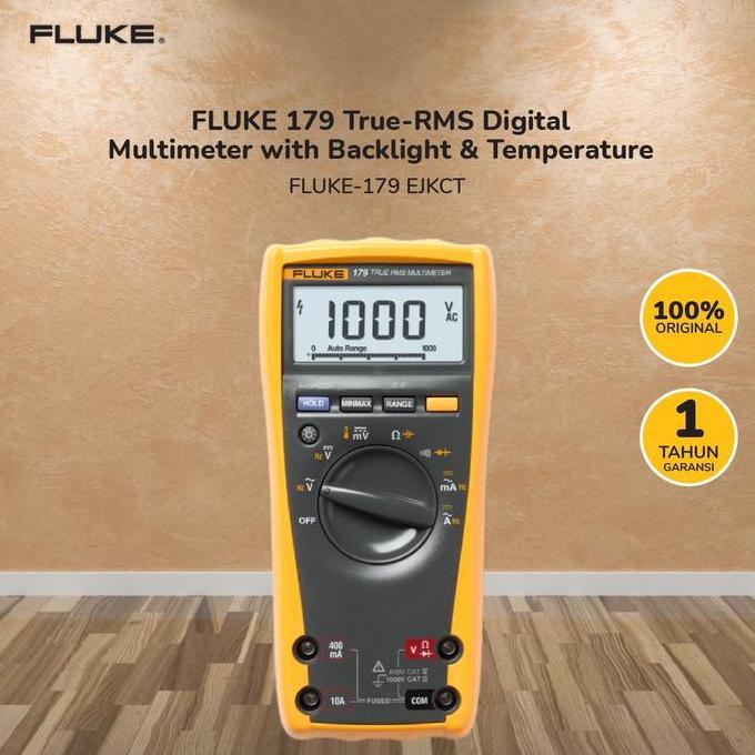 FLUKE 179 TRUE-RMS DIGITAL MULTIMETER WITH BACKLIGHT & TEMPERATURE - FLUKE-179 EJKCT ORIGINAL DAN TE