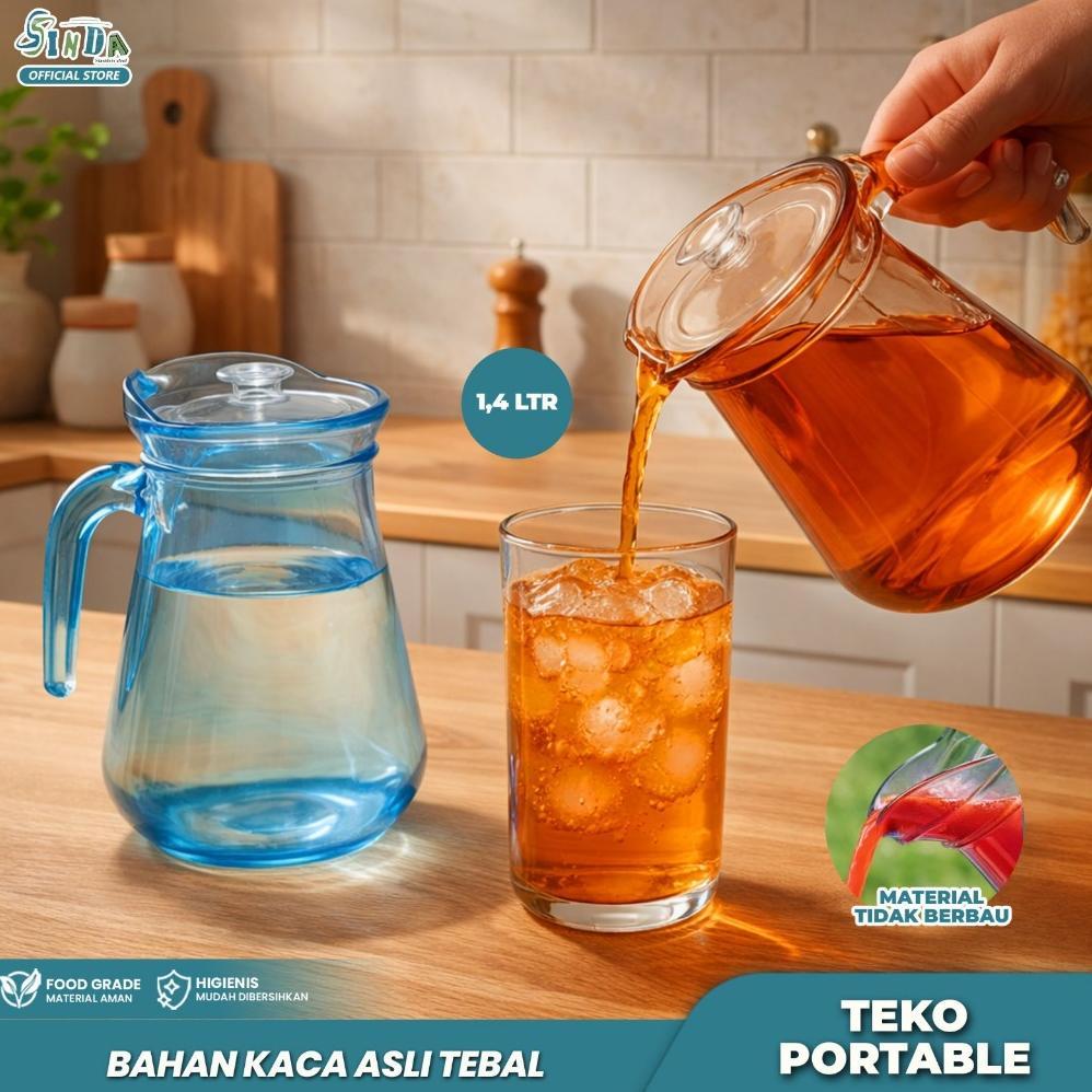 Teko Kaca Air Minum 1,4 Liter Tebal Tutup
