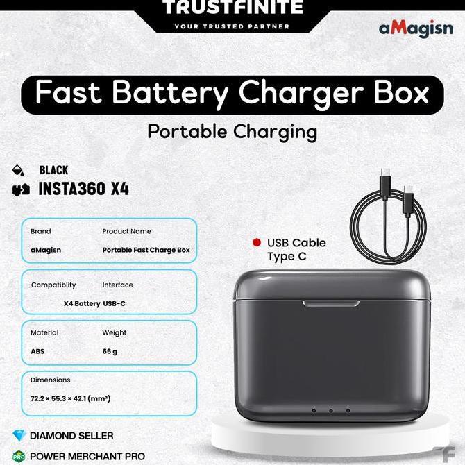aMagisn Fast Charger Box for Insta360 X4 / Charger Box Baterai Insta 360 X4