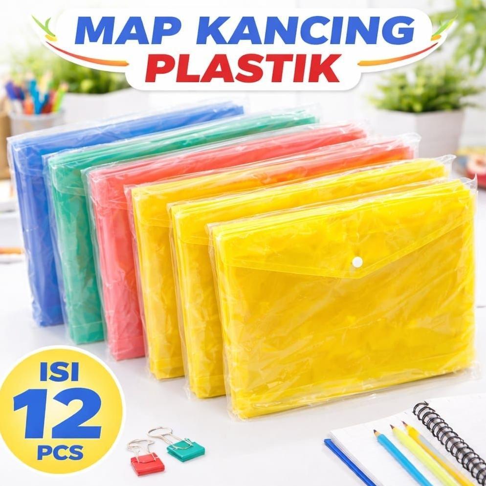 Map Kancing Plastik F4 Warna Warni | TEBAL | Map Dokumen [ 1Pak = 12Pcs] Termurah