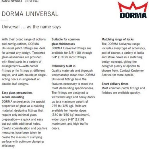 Universal Patch Fitting Dorma PT 40 Fitting Pintu Kaca Dorma