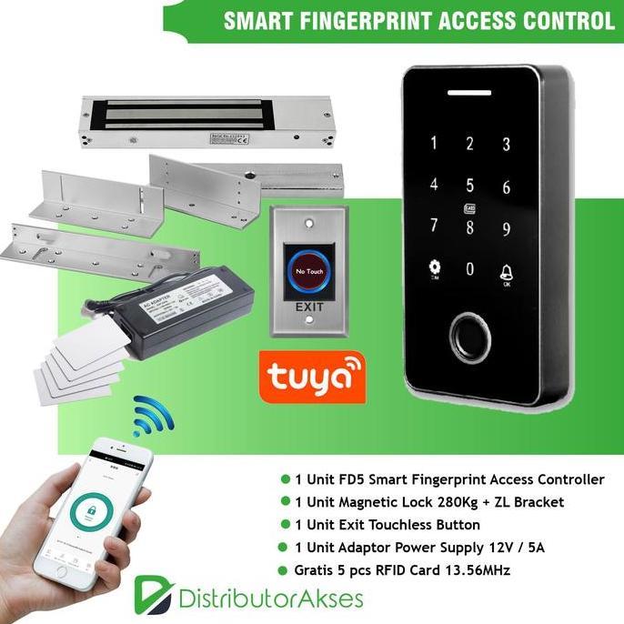 BEBAS ONGKIR - DELTONS Paket Smart Fingerprint Access Control FD5 EM Lock Pintu Akses untuk Pintu Ka