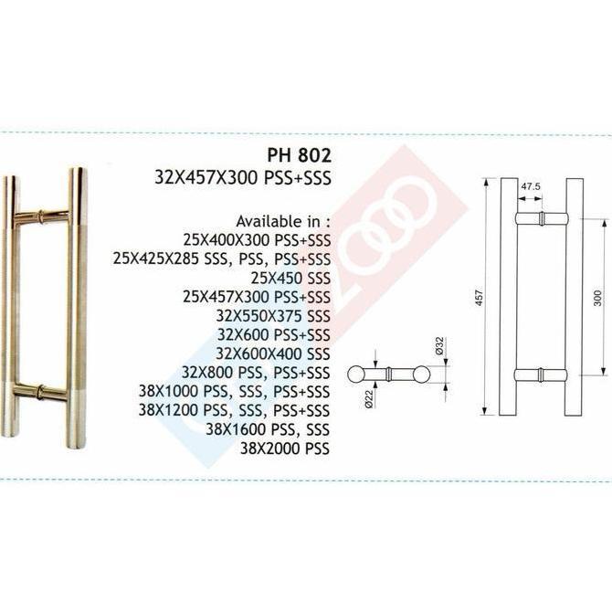 PULL HANDLE DEKKSON DELUXE PH DL802 38X1000 SSS as 80 x panjang 100 cm