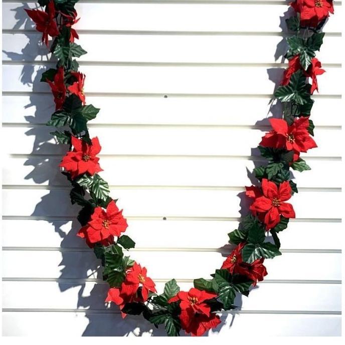 Garland Bunga Merah Rambat Juntaian Rangkaian Hiasan Dekorasi/Artifical Flower Garland Natal Merry C