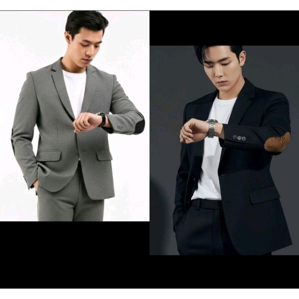 Original Jas Blazer Terbaru Light Grey Elbow/Black Elbow Pria Slimfit [Cod]