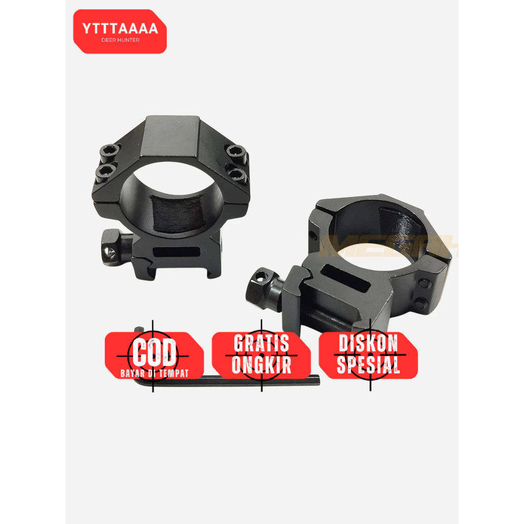 Mounting Teleskop OD 30mm Rel 22mm Dobel Baut – Bracket Optik Outdoor Untuk Senapan Pendek & Tinggi 