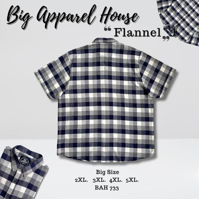 Kemeja Flannel Planel Jumbo Big Size Pria Laki Cowok Lengan Pendek Checkered Navy White Grey - BAH73
