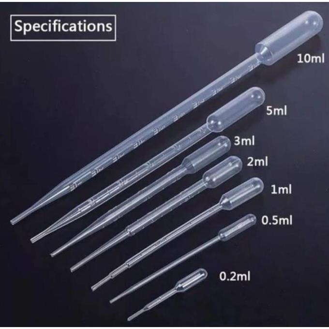 Pipet Tetes Plastik ukuran 0,2 0.5, 1, 2,3, 5  ml (Harga 100pcs) Pipet Obat Laboratorium