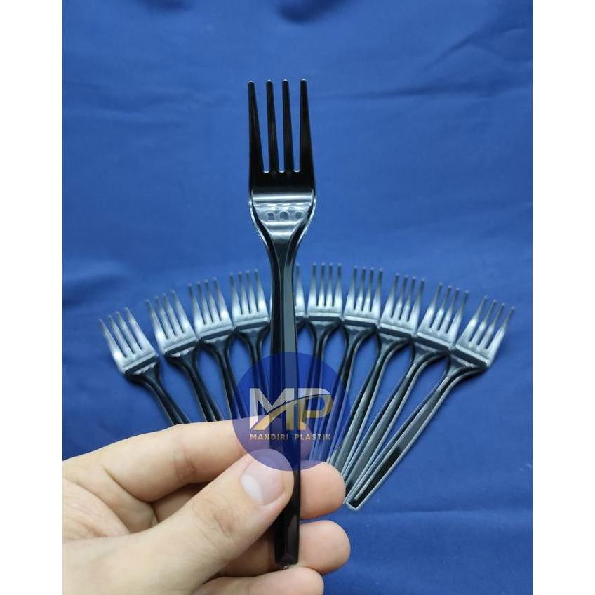 Essen- Grosir Sendok / Garpu Makan Plastik Bening / Hitam Per Dus