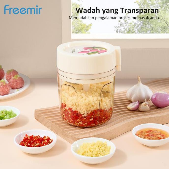 Essen- [Promo] Freemir Chopper Bunga 4 Mata Pisau Chopper Manual Blender Praktis Cincang Bumbu Dapur