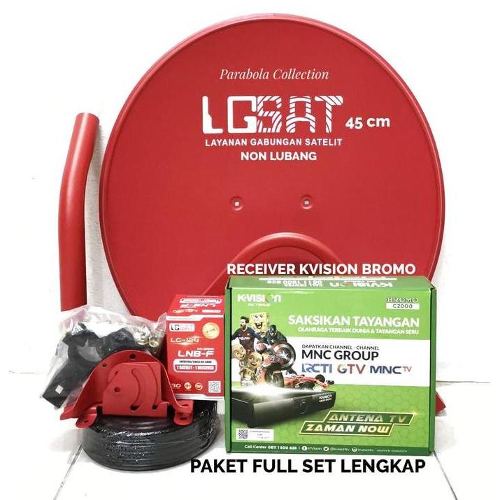 TERLARIS PARABOLA MINI LGSAT 45 CM MERAH NON LUBANG+1PCS RECEIVER KVISION BROMO